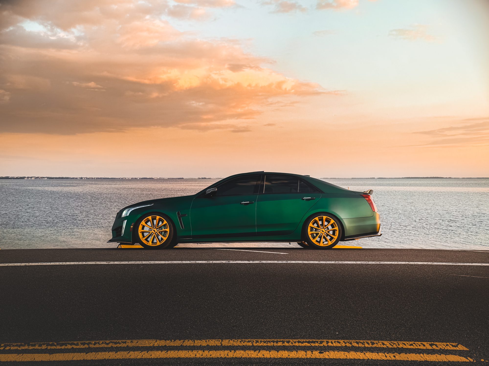 Cadillac CTS-V, side profile at the waterfront
