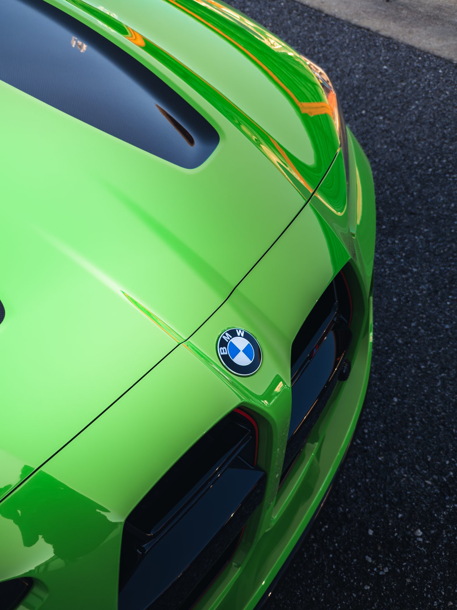 M3 CS hood and BMW roundel, overhead